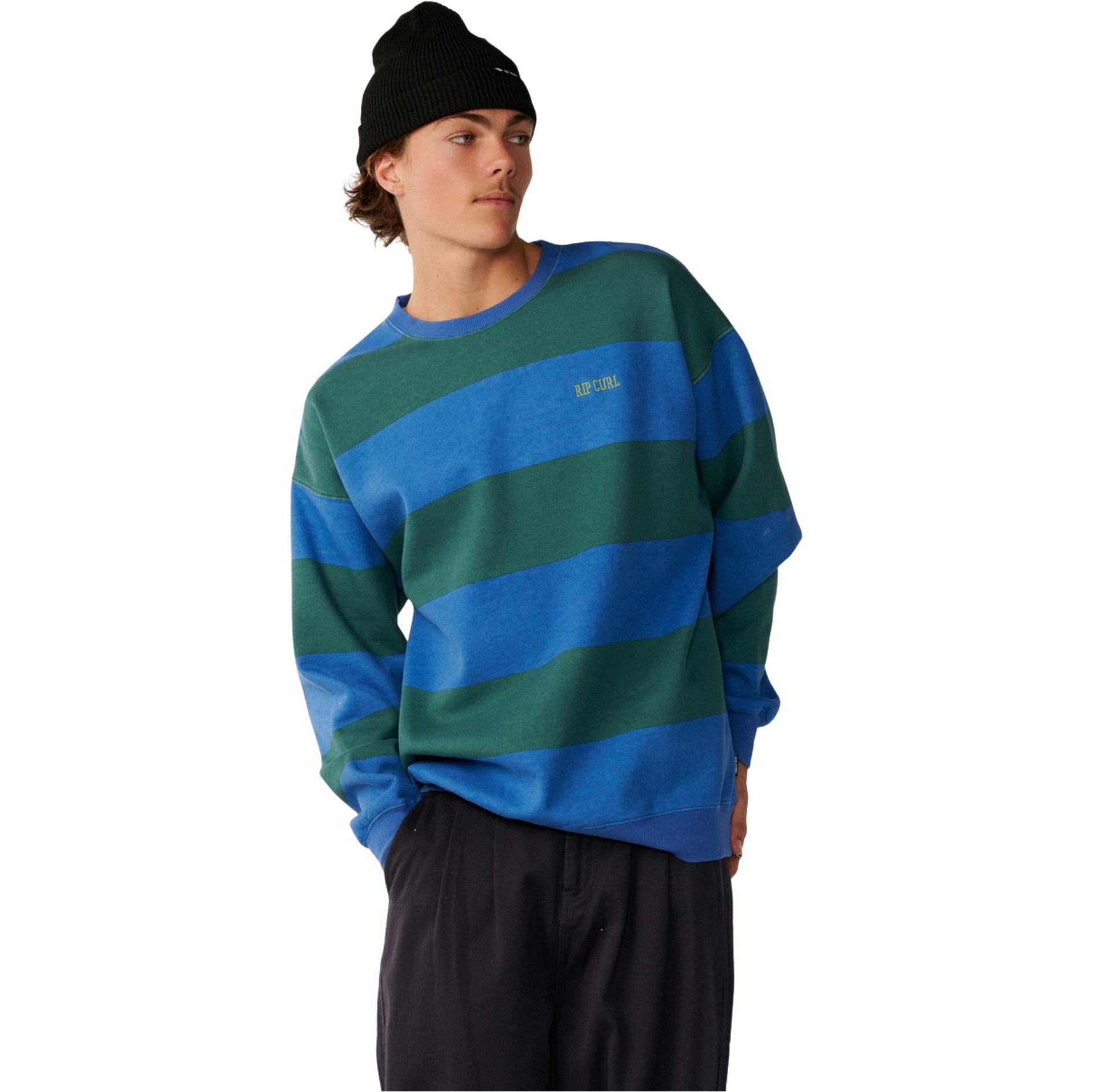 2026 Rip Curl Mens Disorder Stripe Crew Sweatshirt 0CFMFL - Riverside